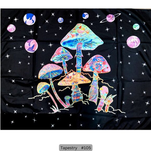 Trippy Mushrooms Blacklight UV Tapestry Hanging Wall Decor - Picture 1 of 1